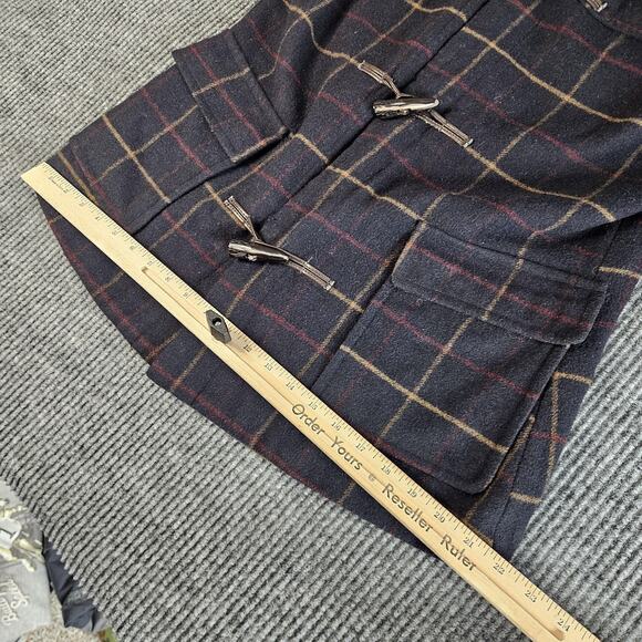 Gap Duffle Coat Womens Small Navy Windowpane Toggle Hooded Wool Blend Fall 2012 - Picture 8 of 13
